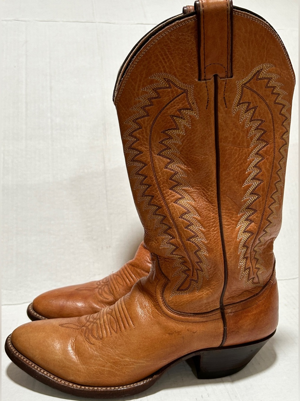 Justin Boots Tan and Brown Western Stitch-Pattern Boots